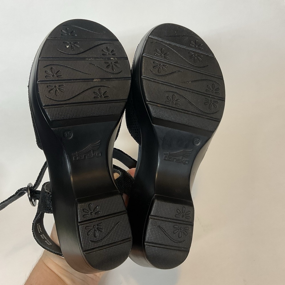 Dansko Savannah Womens Size 39 (US 8.5-9) Black Leather Wedge Sandals Shoes - Picture 9 of 10